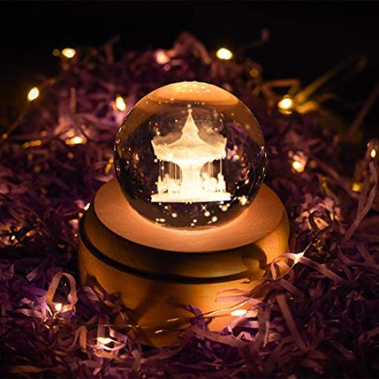 Mozalida Music Box Perfect As a Birthday Christmas Snow Globe Day Moon or for with Ambient Bedside LED USB and Projection Handmade Wooden Interior