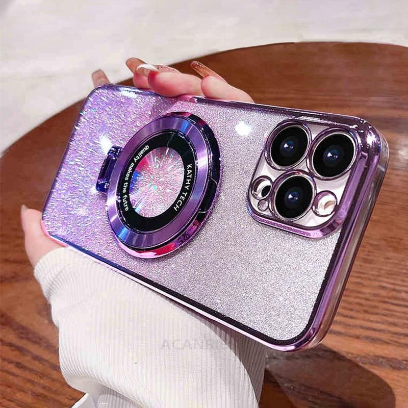 Funda de silicona con soporte y baño de purpurina para iPhone 16, 11, 12, 13, 14, 15 Pro Max, Mini, X, XS, XR, iPhone 16, 16 Pro, 16 Plus, 15 Pro.