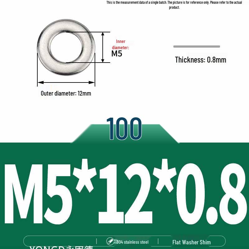 304 Stainless Steel Thickened Flat Washer / Ultra-thin Metal Gasket, Sizes M1.6-M10