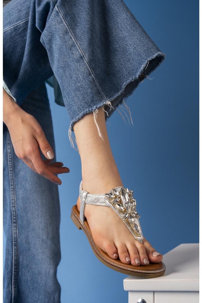 Women's Casual Sandals 6167 Stone Detailed Flip Flops Sandals