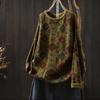2025 Retro Ethnic Print Plus Size Women's Cotton Knit Sweater for Fall/Winter