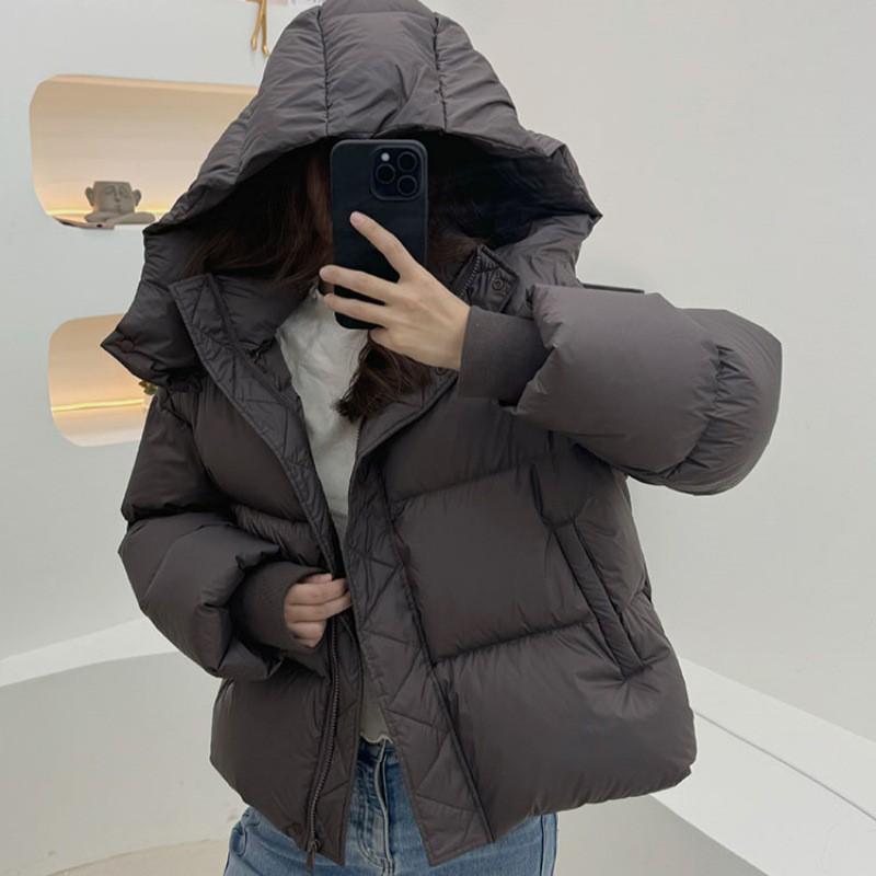 Womens Short Puffer Coat 2026 Winter Thick Cotton-Padded Hooded Jacket Loose Fit Casual Office Wear
