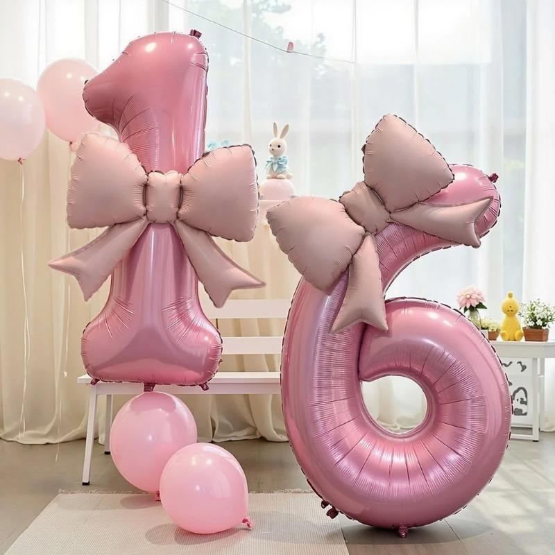 40inch Pink Bowknot Number Foil Balloons Wedding Birthday Party Decoration Anniversary Decorat Photo Props Party Supplies