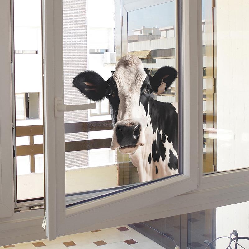 Adesivi Murali Creativi Cartone Animato Animale Mucca Porte e Finestre in Vetro Abbellimento Casa Adesivi Decorativi per Finestre