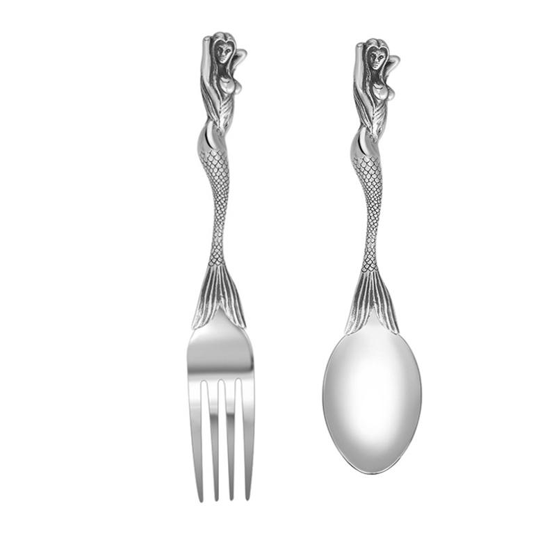 Halloween Titanium Staal Vork Lepel Skelet Schedel Zeemeerminnen Handvat Tafelgerei Vintage Eettafel Bestekset Kerstcadeaus
