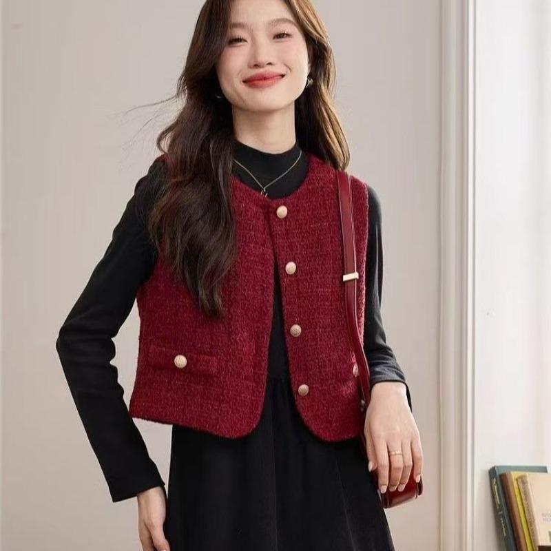 Women S Sleeveless Burgundy Tweed Vest Vintage Style Outerwear