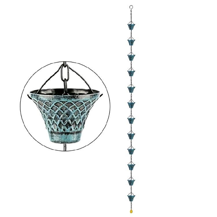

Bucket Shaped Antique Rain Chain for Gutter and Rain Rust Resistant Plated Garden Decoration Rain Chain for Downspout синій