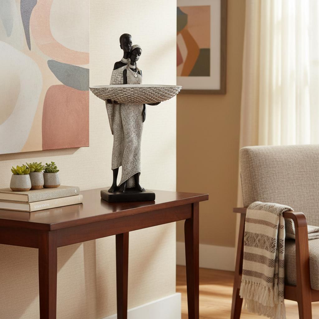 Woman Tray Statue Creative Design African Decor Sculpture Decorative Bowl Statue Home Display African Woman Figurine