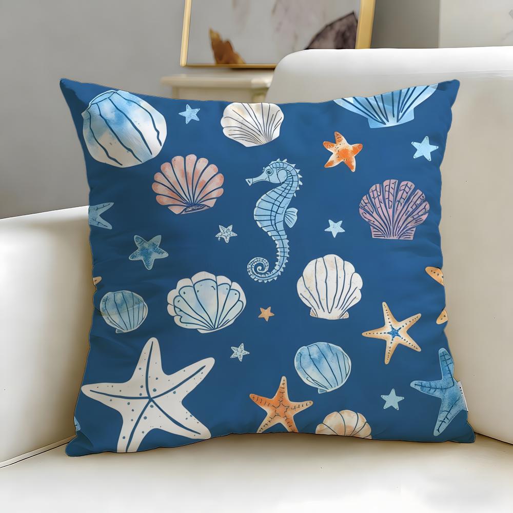 Light Blue Ocean Ripple Cushion Cover Soft  EasyWash Pillow Case  Versatile for Couch Bed Travel and Office