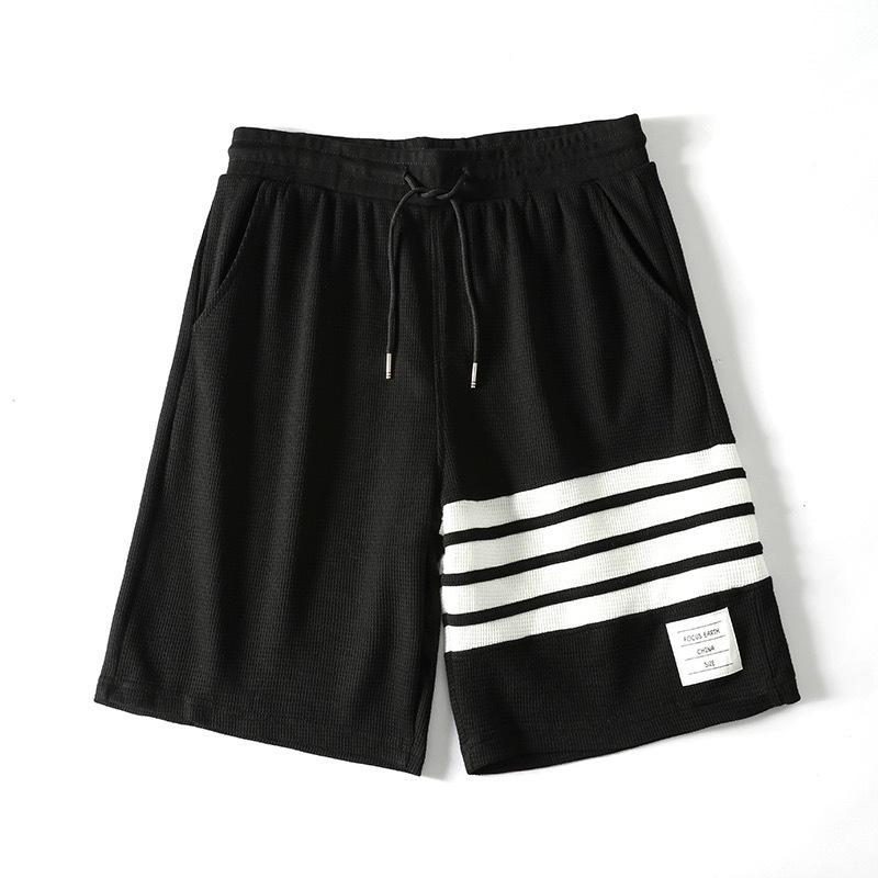 Men's Trendy Quick-Dry Summer Waffle Shorts - Casual Straight Sportswear with Four Stripes