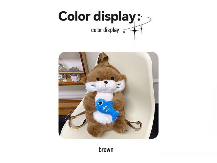 2025 Japanese Style Cute Otter Plush Backpack for Girls - Autumn/Winter JK School Bag