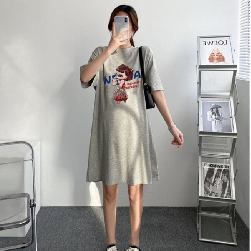 Women's Short Sleeve T-shirt Summer Long T-shirt Dress Cover Buttock Dress