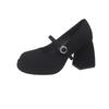 2025 Women's Thick Bottom Round Head Buckle Shallow Mouth Fashion High Heels Woman All Comfortable Non-Slip Breathable