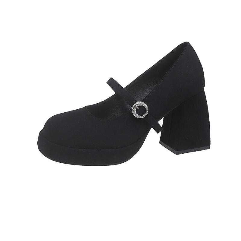 2025 Women's Thick Bottom Round Head Buckle Shallow Mouth Fashion High Heels Woman All Comfortable Non-Slip Breathable