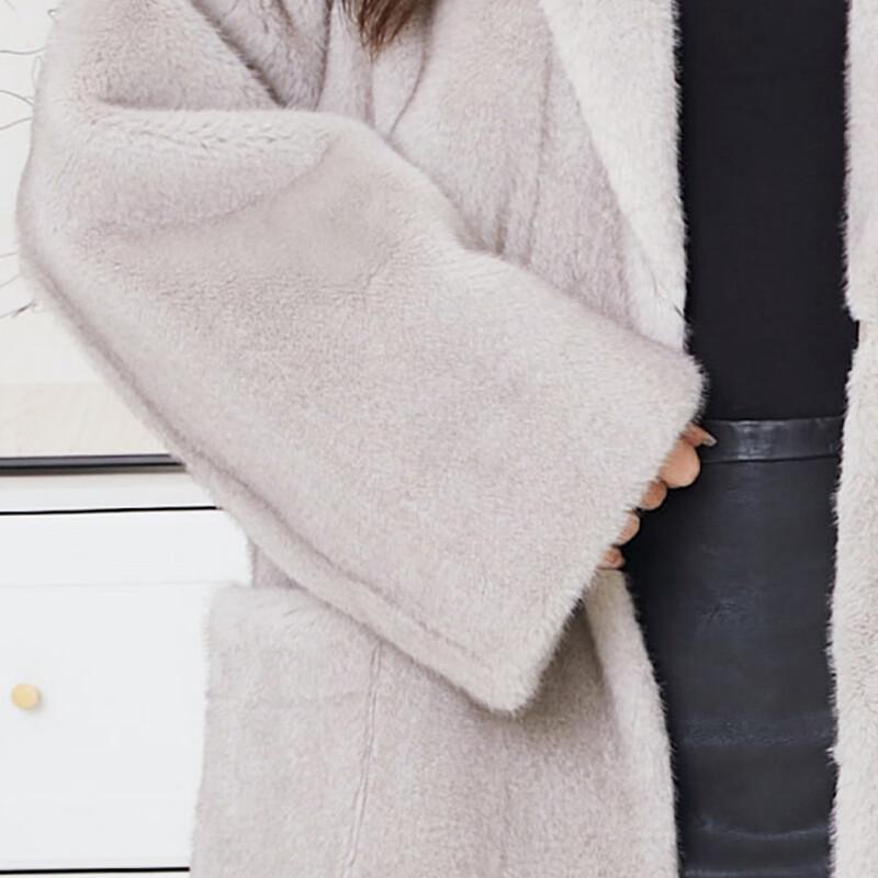 KAISER Women's Elegant Long Faux Fur Lapel Coat