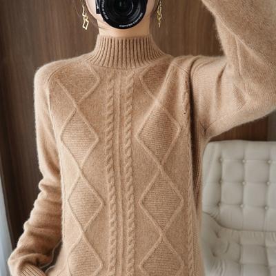 Semi-turtleneck Warm Thickened Sweater Women's Autumn and Winter Twist Pullover Loose and Versatile Outer Wear Knitted Sweater