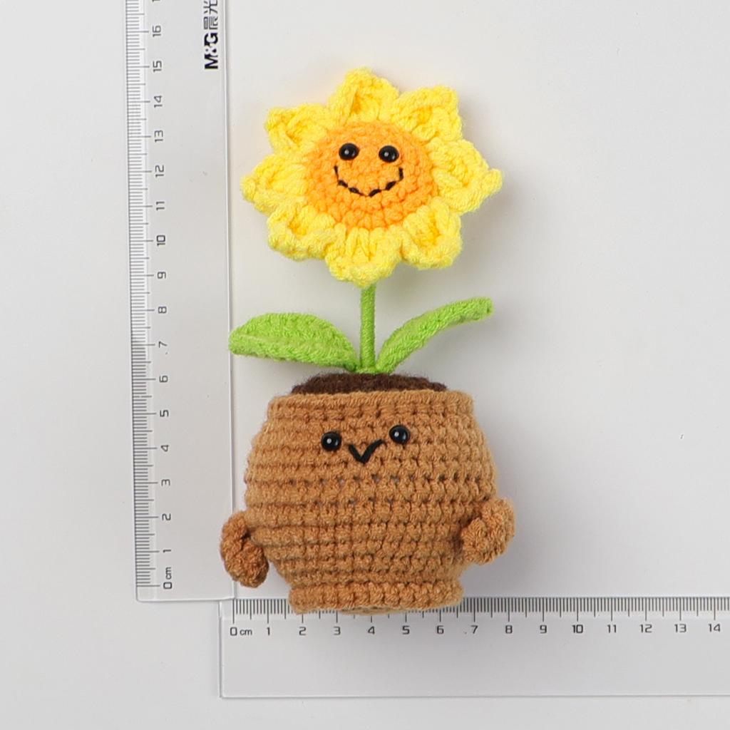 Cute Crochet Sunflowers with Potted Funny Kintted Flower Car Table Decor Handwoven Plant Gift Graduation Gifts