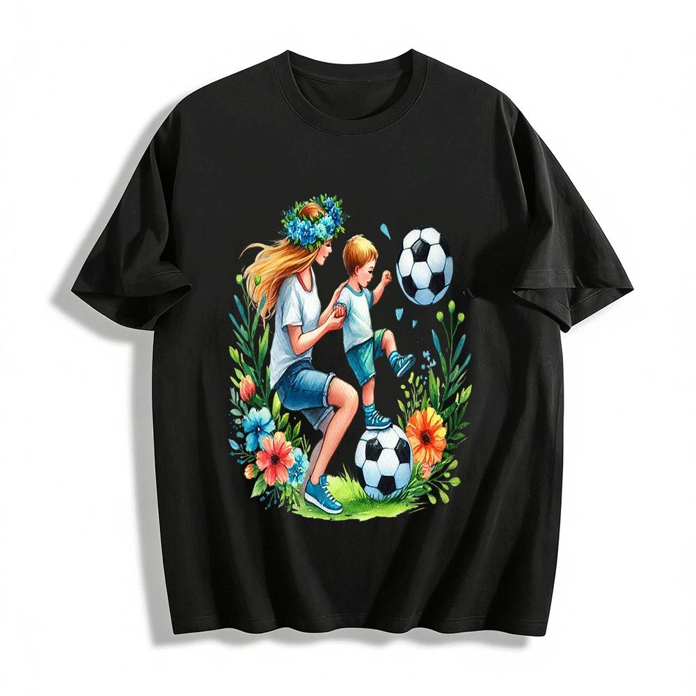 Mom And Kid Soccer Time Print Casual Short Sleeve Top Pure cotton T-shirt XXS