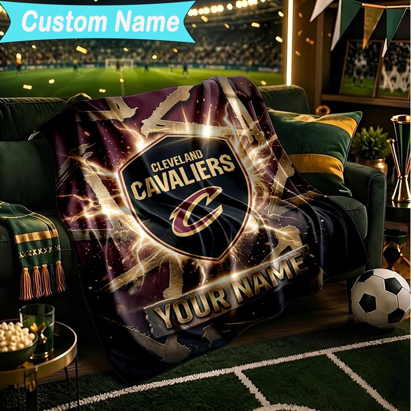 1PC Custom Name Blanket football Cavaliers Logo Flannel blankets Patterns Throw Blanket All-Season Soft Gift for Couch, Bed, Camping, Birthday gifts