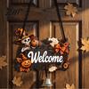 Halloween Theme Door Plaque Pumpkin Ghost Wooden Welcome Hanger Sign, Cute Wall Ornament with Bell Durable Sign for Porch Hanging Rope, Decor