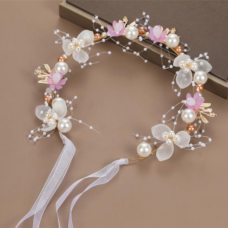 Hair Jewelry Children Gifts Spring Bohemian Girls Bridal Pearl Hair Headdress Flower Wreath Bride Garland Head Hoop Headbands