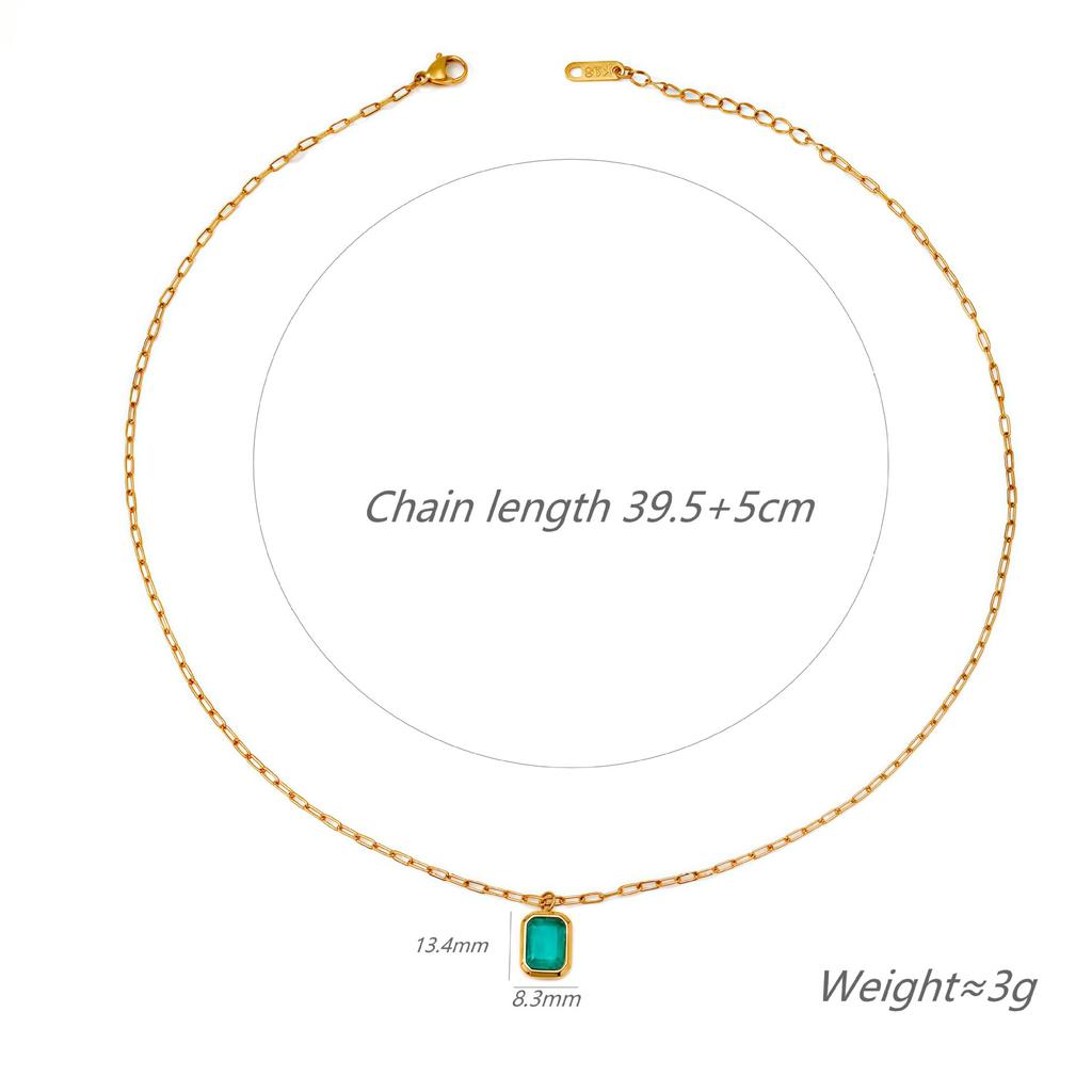 Vintage Emerald Pendant Necklace 18K Gold Titanium Steel Necklace Temperament Autumn And Winter Necklace Color Retention
