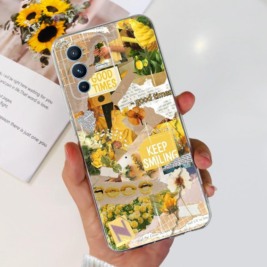 For Vivo V23 Pro V2132 Case For Vivo V23 5G V2130 V2303 Cover Fashion Flower Clear Silicone Phone Case For Vivo V23e V 23 Bumper