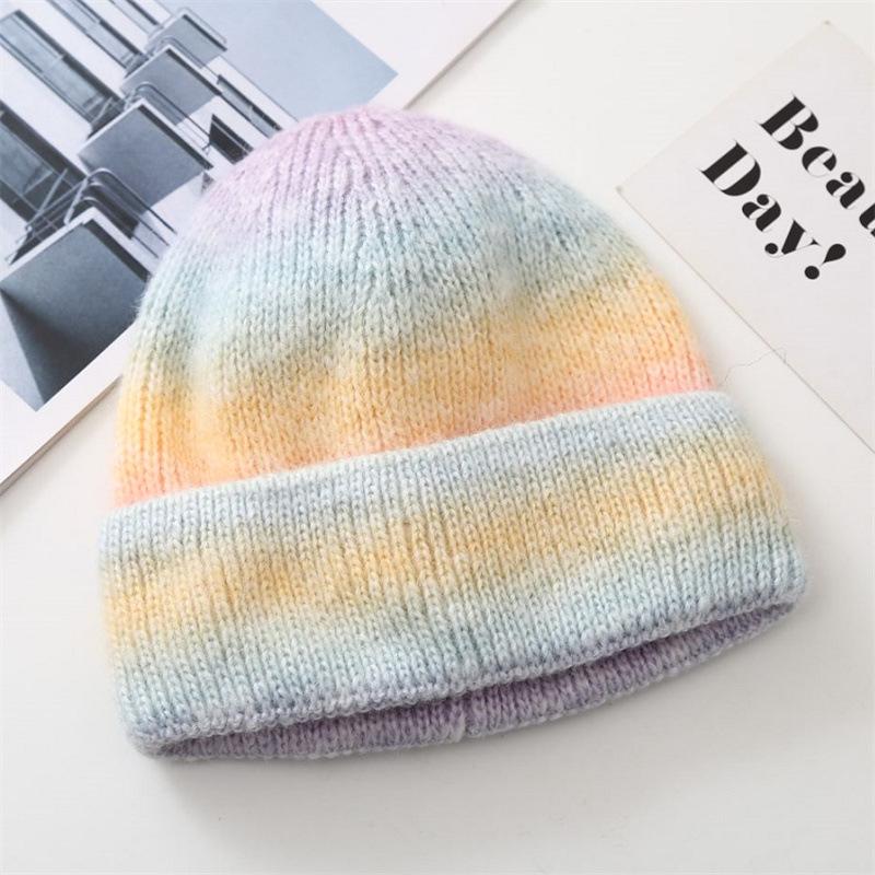 Tie-dye Knitted Wool Hats for Children In Autumn and Winter Show Their Faces. Hundred Small Retro Gradual Changes Baotou Cold Hat Cover Head Warm Hat