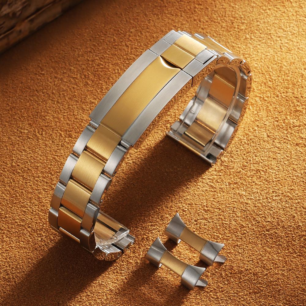 Luxury Curved End Stainless Steel Bracelet Folidng Buckle Watch Straps 20mm 21mm 22mm for Rolex for Oyster Perpetual Wrist Band