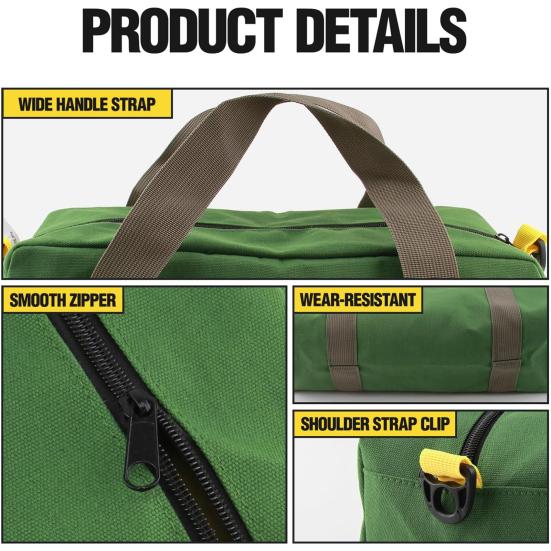 Wide Mouth Tool Bag Storage Organizer Pouch with Handle Large Capacity Multipurpose Heavy Duty Canvas Tool Storage Bag