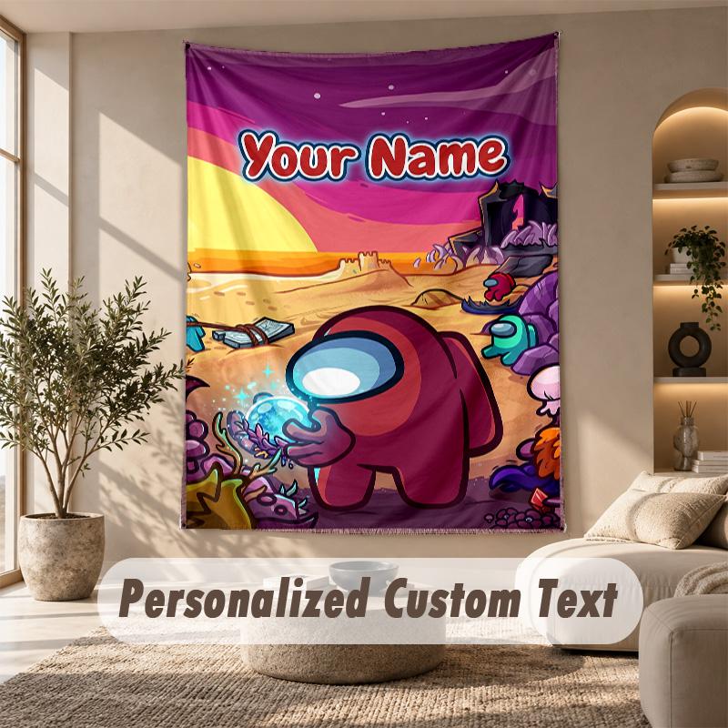 Among Us Tapestry, Personalized Custom Text, Wall Hanging Tapestry For Living Room Home Wall Decor