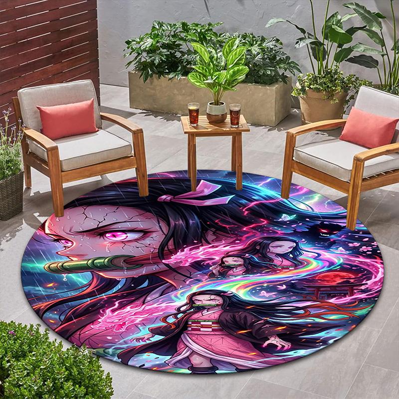 Classic Japanese-style Cartoon Demon Slayer Round Rug, Home Soft Decorative Anti-slip Yoga Mat and Chair Mat, Outdoor Floor Mat Carpet K27