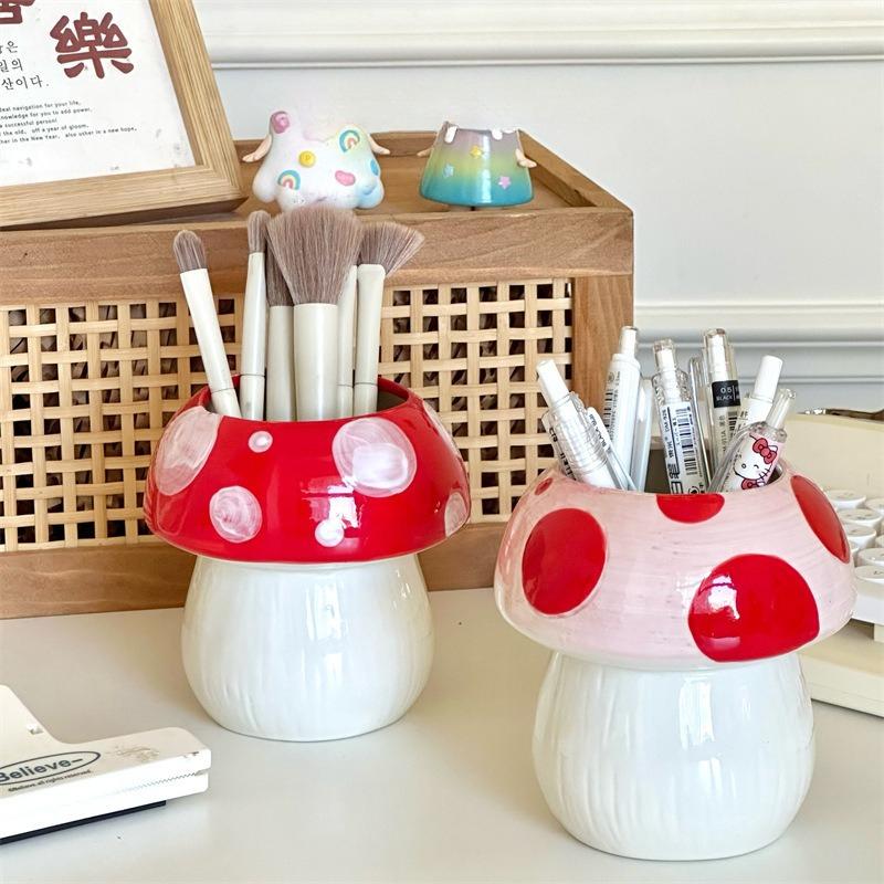 Plastic Pen Holder Back To School  Mushroom Plastic Pen Container Series Suitable Makeup Brushescontainer Office Supplie Desktop
