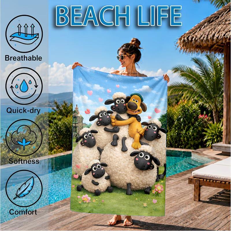 Sheep Friends Adventure Beach Towel, Super Soft Microfiber, Perfect Gift for Her/Him, Birthday, for Pool, Beach, Travel, Decor Beach Party