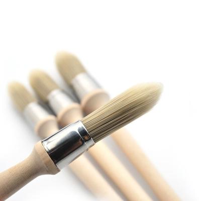 Wooden Handle Paint Brush Thick Bristles Wall Brushing Tools Practical Round Head Brush  Coating