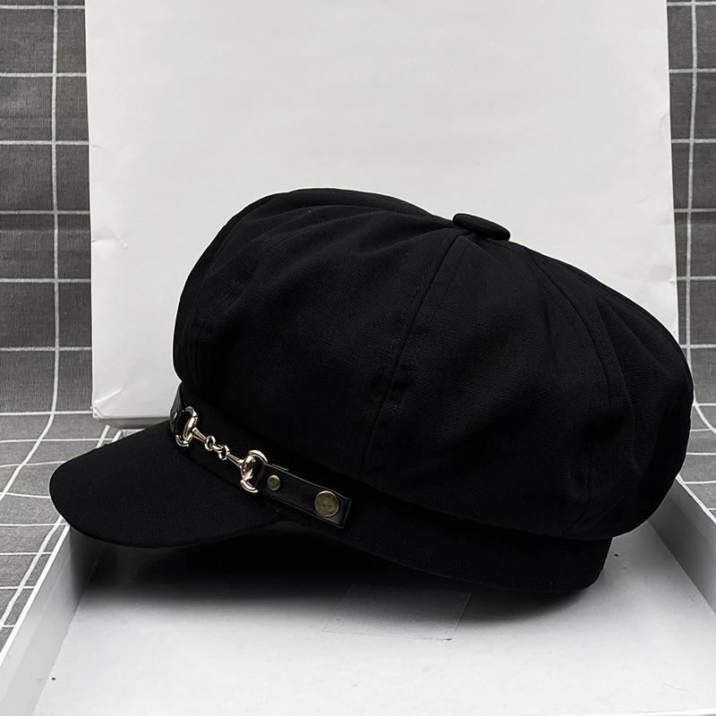 Hat Women'S Spring And Summer Casual Versatile Canvas Black Vintage Octagonal Hat British Casual Cap Tide