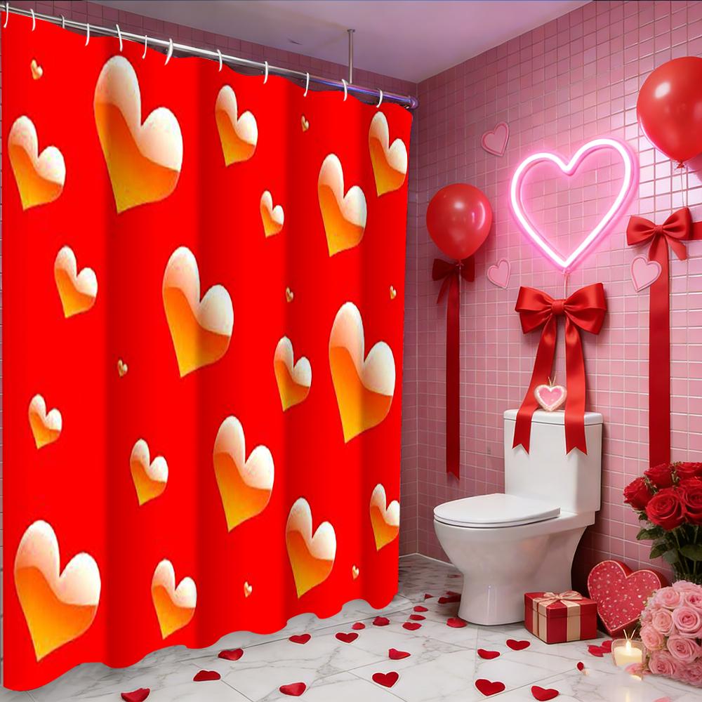 Cortina de ducha Corazón de Amor Rosa para el Día de San Valentín, cortina impermeable para ducha de baño con 12 ganchos, decoración del hogar con forma de pez