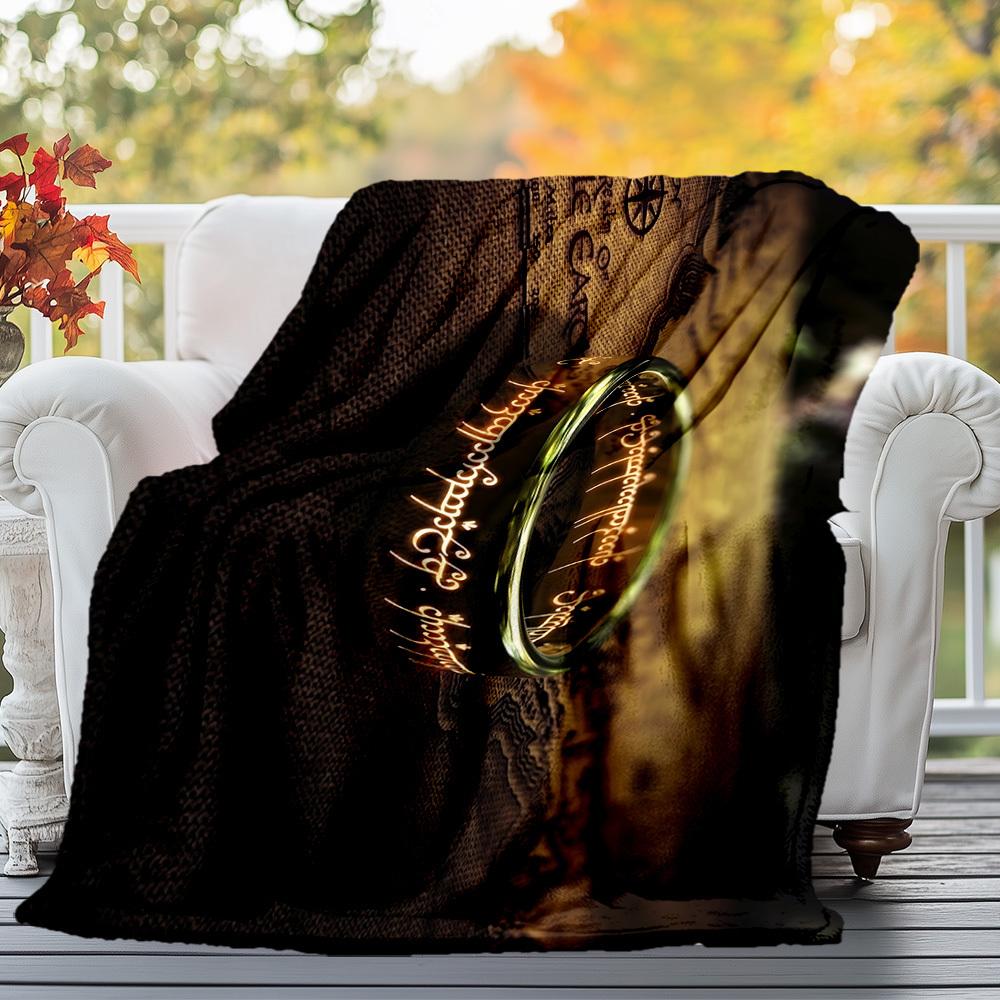 1pc One Ring, Elvish Script, Fantasy  - Throw Blanket, Soft, Flannel Blankets, Living Room,  All Seasons Use-1021206