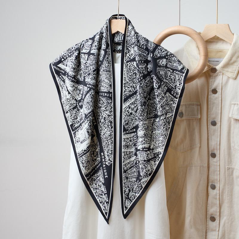 Summer Atmosphere Wearing Headscarf Twill Silk Simulation Silk Cool Diagonal Scarf Cashew Print Women's Triangle Silk Scarf