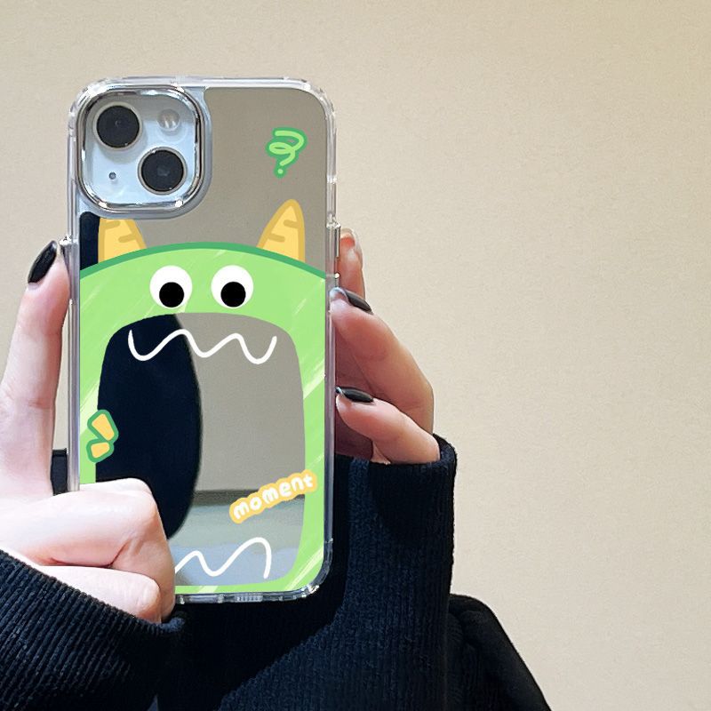 Mirror green big mouth monster is suitable for iPhone17promax mobile phone case 16/15 Apple 13 all-inclusive explosion 14