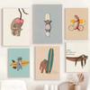 Vintage Cartoon Surfing Animals Surfing Sloth Frog Racoon Zebra Poster HD Posters Room Bar Cafe Decor Art Wall Painting Picture