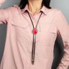 Unisex Vintage Oval Shape Stone Pendant Bolo Tie Western Faux Leather Rope Necktie Jewelry Shirt Collar Chain Necklace