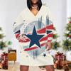 Women Plus Size Off White V Neck Long Sleeve Printed Fitted Straight Hem Dress