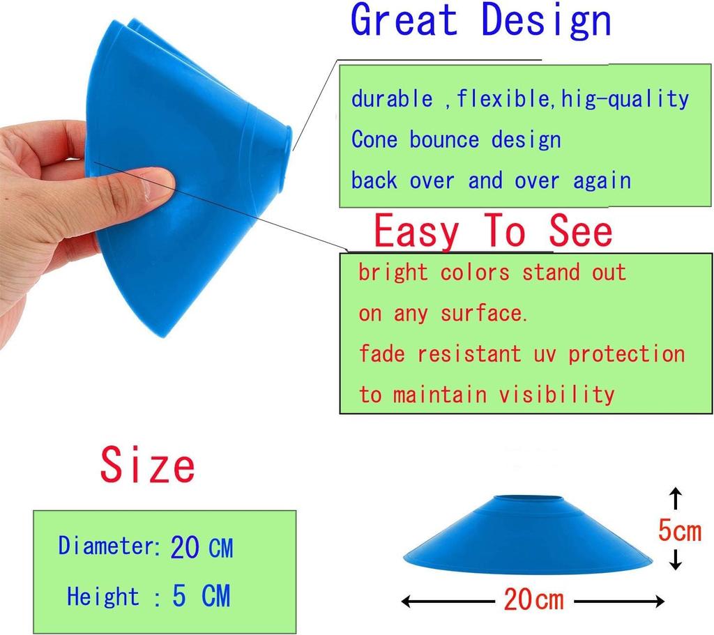 BiAnYC 100 kuželů fotbalových značek fotbalový barevný kužel fotbalový driblink cvičení trénink futsalový míč týmový klub dráha a atletické sporty 5 barev od každé úložná taška