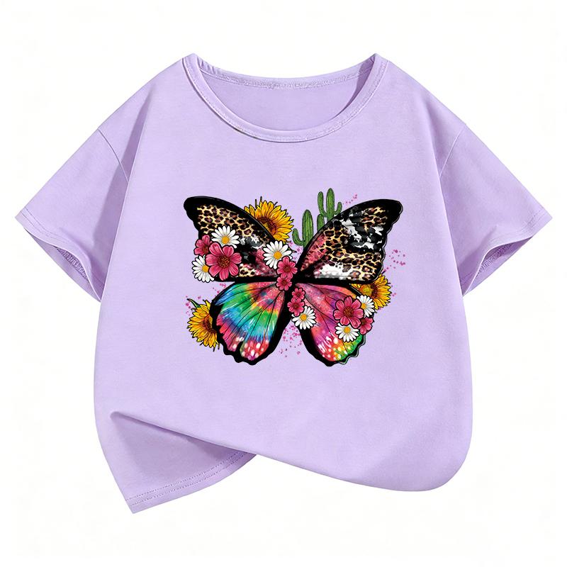 Y2k Butterfly Design T-Shirt Printed T Shirt Girls' Manga Short Sleeve Tops T-Shirts Cute Boys Kids Clothing Summer Spring