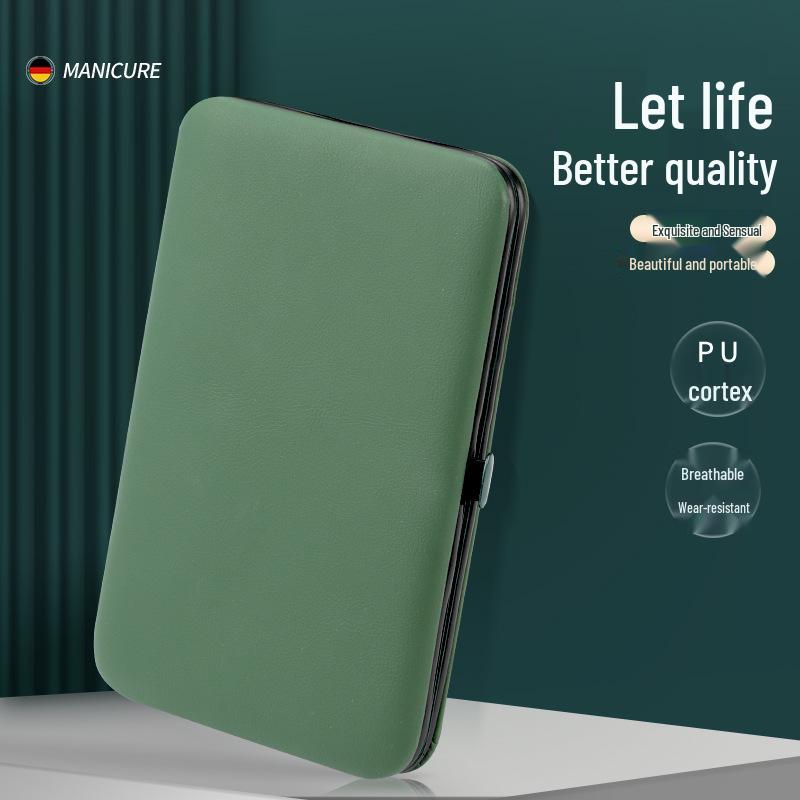26-Piece Dark Green Stainless Steel Manicure Set: Nail Clippers, Scissors, Dead Skin Clippers, and Tools.
