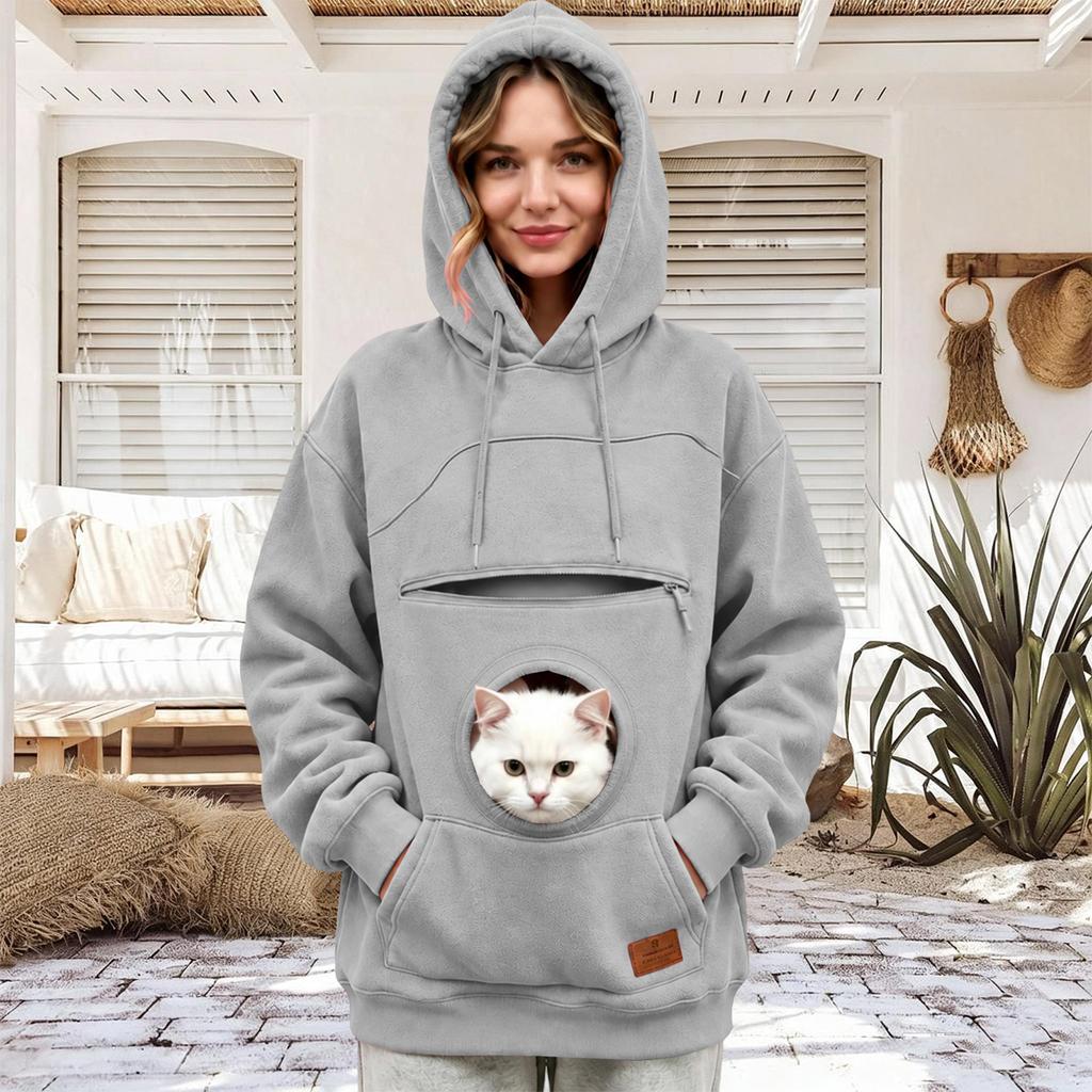 Unisex Langarm Kapuzenpullover mit Haustier-Tasche für Hund, Modischer Pullover