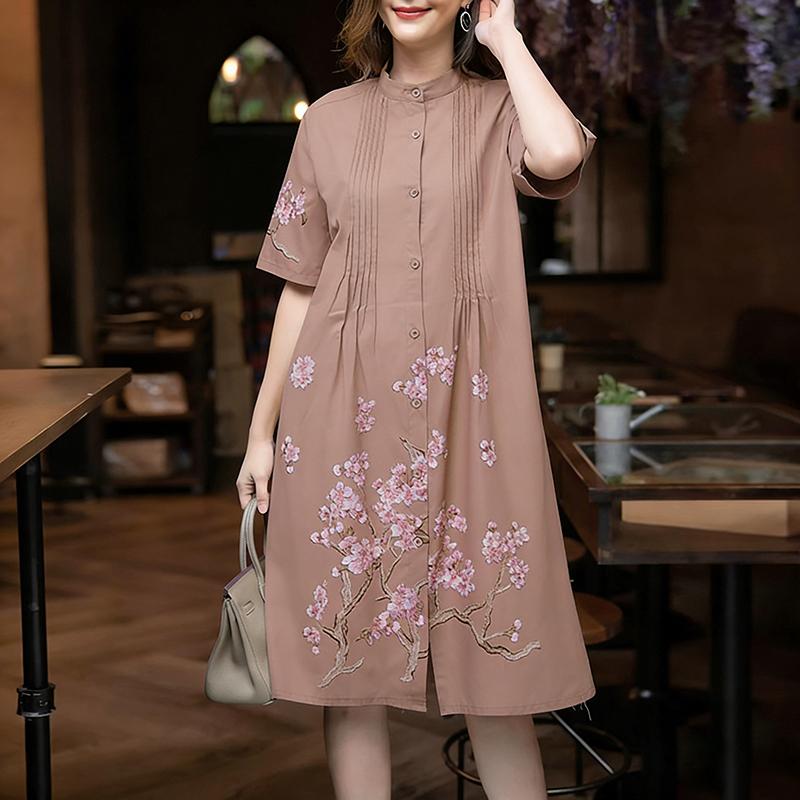 ZANZEA Women Casual Round Neck Half Sleeve Loose Floral Print Dress S