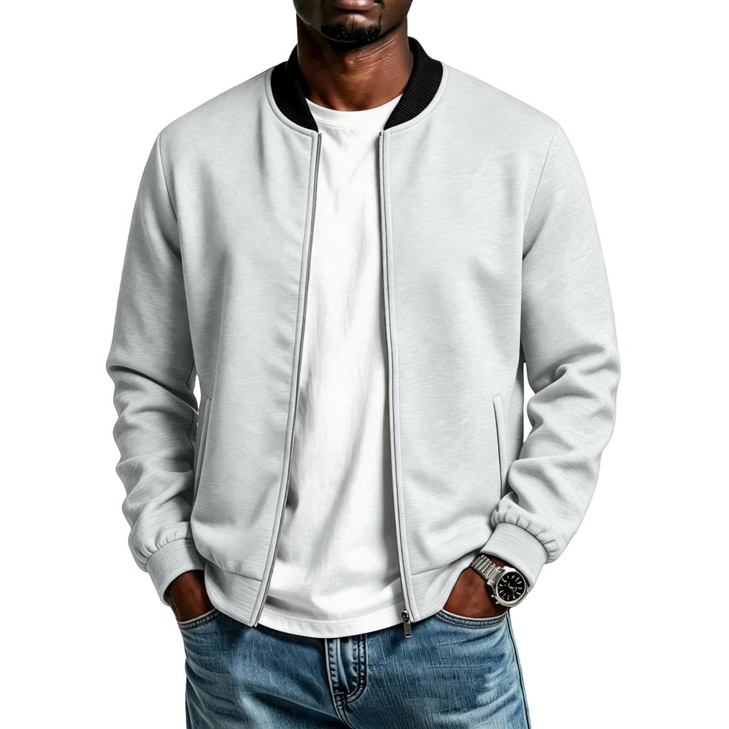 Men's Color Jacket with Zipper Front and Collar Casual Flight Jacket for Everyday Wear
