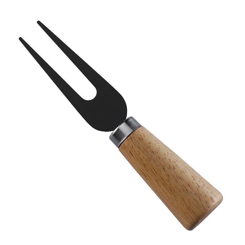 Stainless Steel Black Cheese Knife Set with Rubber Wood Handle for Butter & Pizza